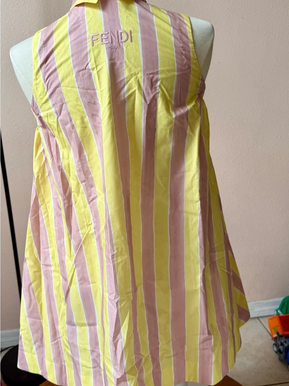 Fendi Kids Yellow & Pink Vertical Stripe Sleeveless Dress